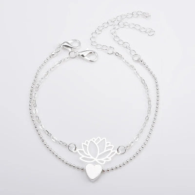 🌸 Lotus Love Duo – Fußkette mit Herz & Blüte ✨💕