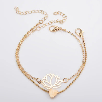 🌸 Lotus Love Duo – Fußkette mit Herz & Blüte ✨💕