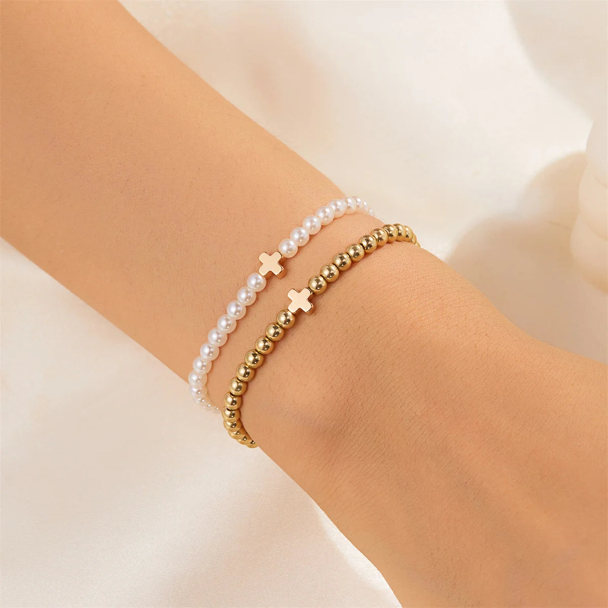 Herz-Perlenarmband Duo – Eleganz in Gold & Weiß✨
