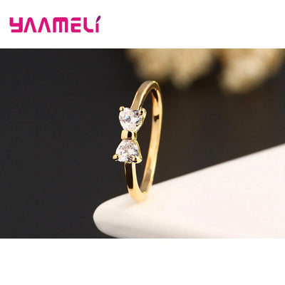 Zarter Schleifen-Ring mit Herz-Zirkonia – Gold glänzende Eleganz💛