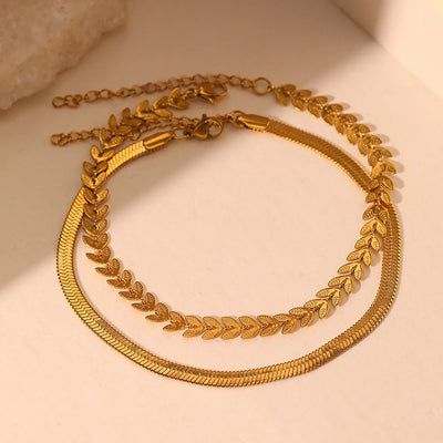 Doppel-Fußkette „Golden Leaf“ – Eleganz für dein Sommeroutfit ✨