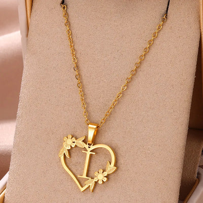 Personalisierte Herz-Kette mit Blumen & Initialen