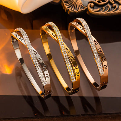 Imperial Roman – Armreif mit Zirkonia & Gravur in Gold, Silber & Roségold ✨