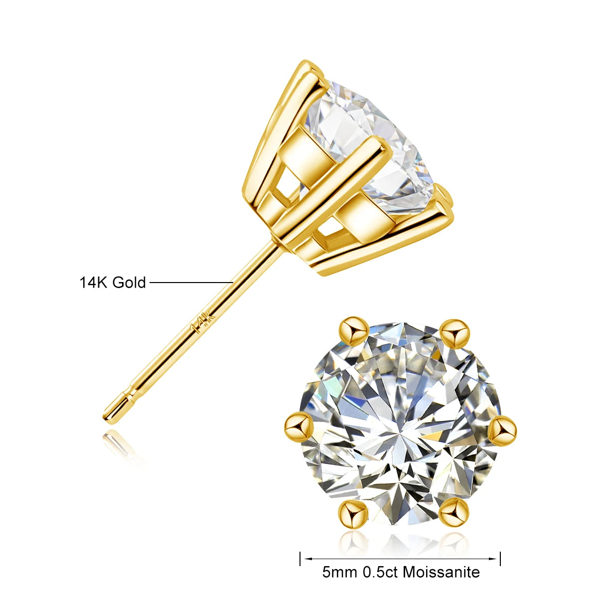 💎 14K Echtgold Ohrstecker mit Moissanite Diamant – Zertifiziertes Luxus-Paar 💛