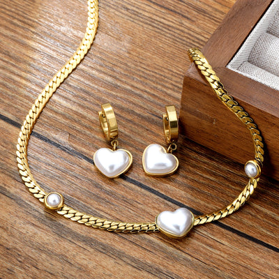 💛 Heart & Shine Set – Vergoldete Kette & Ohrringe mit Perlen-Love-Vibes 💫