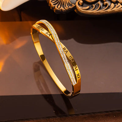 Imperial Roman – Armreif mit Zirkonia & Gravur in Gold, Silber & Roségold ✨