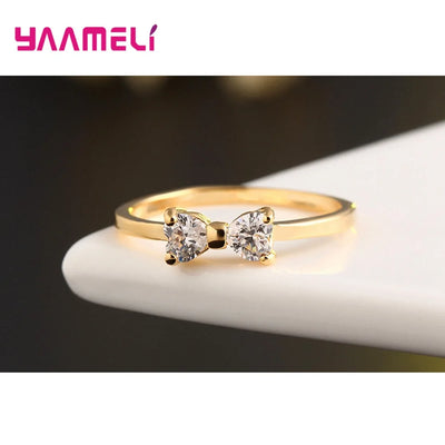 Zarter Schleifen-Ring mit Herz-Zirkonia – Gold glänzende Eleganz💛