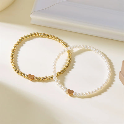 Herz-Perlenarmband Duo – Eleganz in Gold & Weiß✨