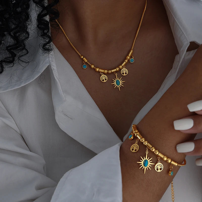 ☀️ Boho Glow Set – Sonne, Spirit & Style in Gold & Türkis ✨