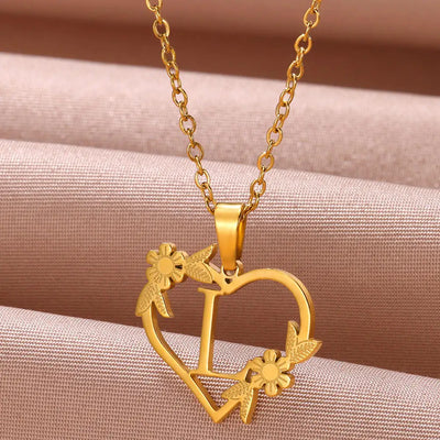 Personalisierte Herz-Kette mit Blumen & Initialen
