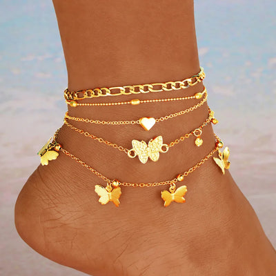 Boho-Perlen-Fußkettchen im Strand-Look mit Muschelanhängern