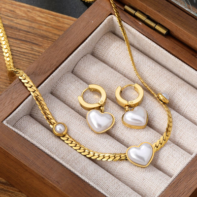 💛 Heart & Shine Set – Vergoldete Kette & Ohrringe mit Perlen-Love-Vibes 💫