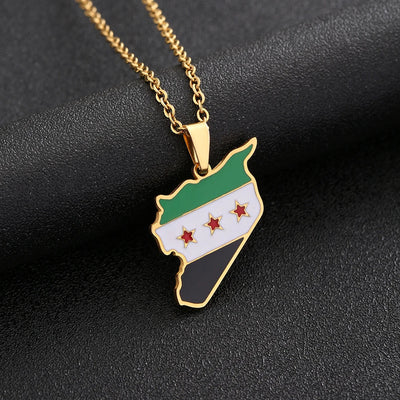 Halskette mit Syrien-Karte und Nationalflaggen-Design