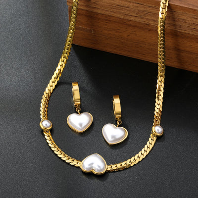 💛 Heart & Shine Set – Vergoldete Kette & Ohrringe mit Perlen-Love-Vibes 💫