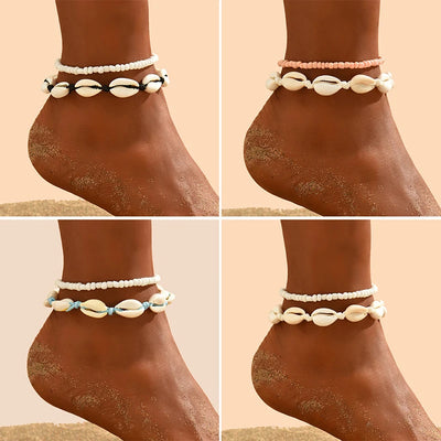 Boho Muschel-Fußkettchen Set – Sommer Vibes fürs Fußgelenk🐚🌟
