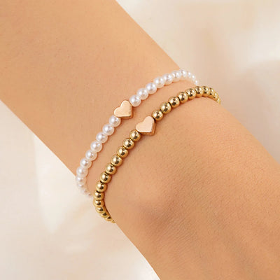 Herz-Perlenarmband Duo – Eleganz in Gold & Weiß✨