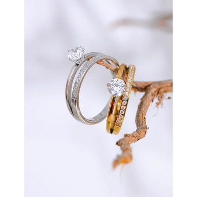 💍 DuoGlanz – Verlobungsring-Set in Gold & Silberoptik mit Zirkonia 💫