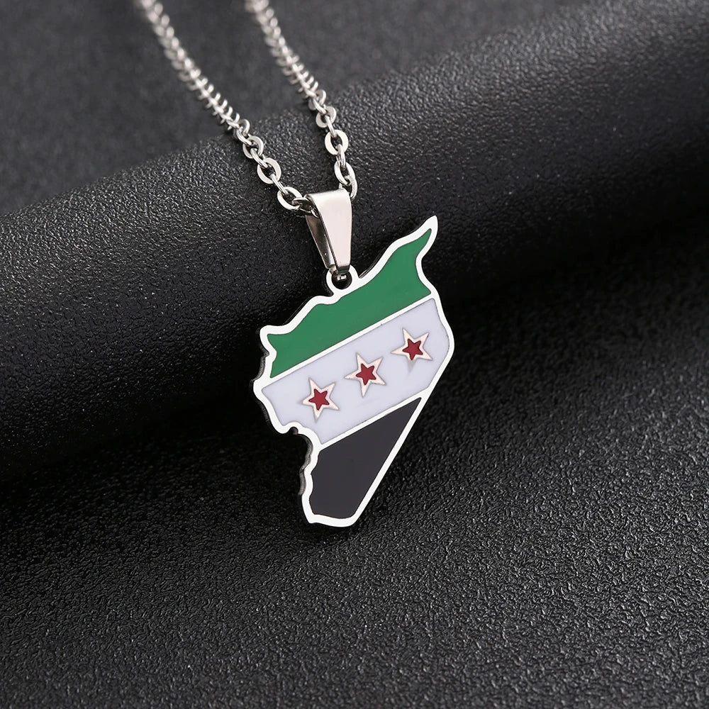Halskette mit Syrien-Karte und Nationalflaggen-Design