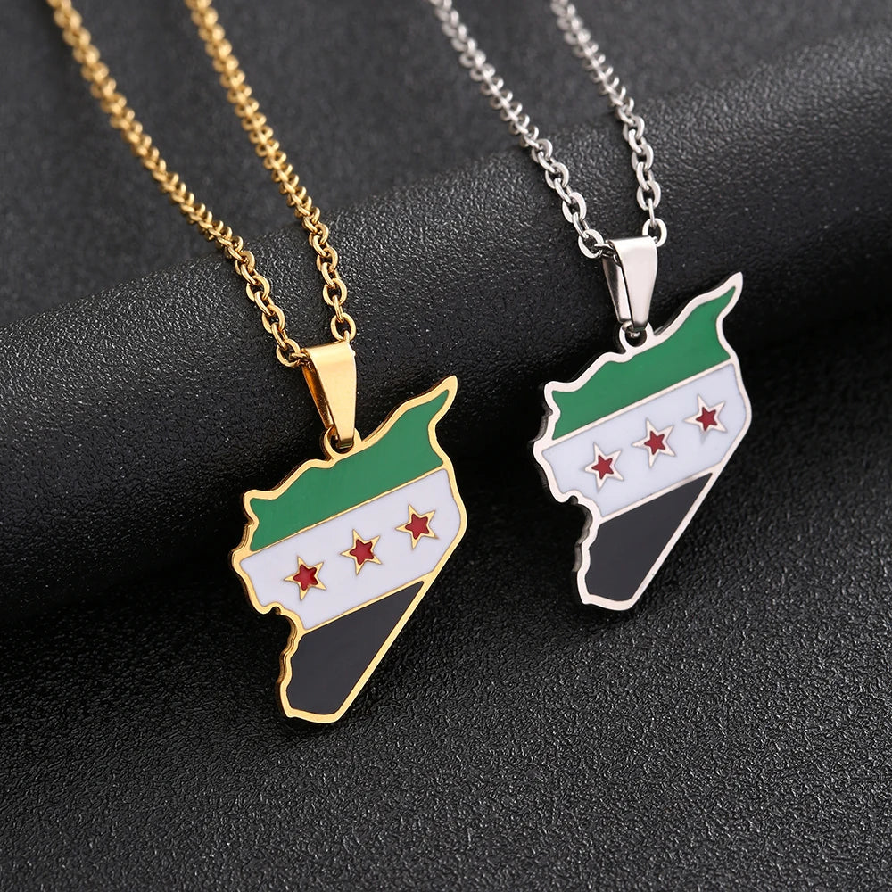 Halskette mit Syrien-Karte und Nationalflaggen-Design