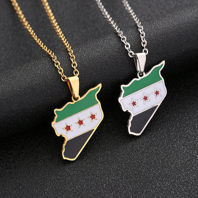 Halskette mit Syrien-Karte und Nationalflaggen-Design