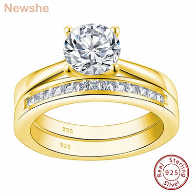 Zweiteiliges Verlobungs- und Ehering-Set aus 925er Sterling Silber mit Zirkonia