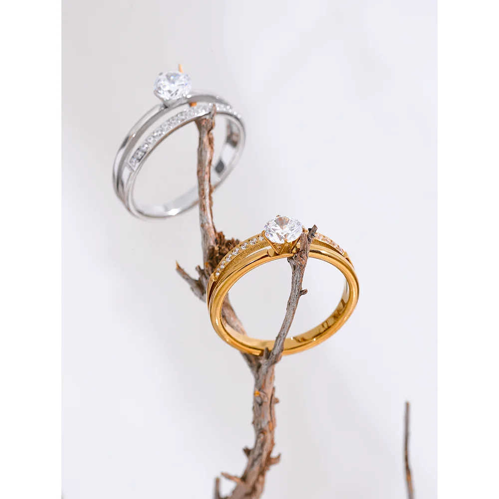 💍 DuoGlanz – Verlobungsring-Set in Gold & Silberoptik mit Zirkonia 💫