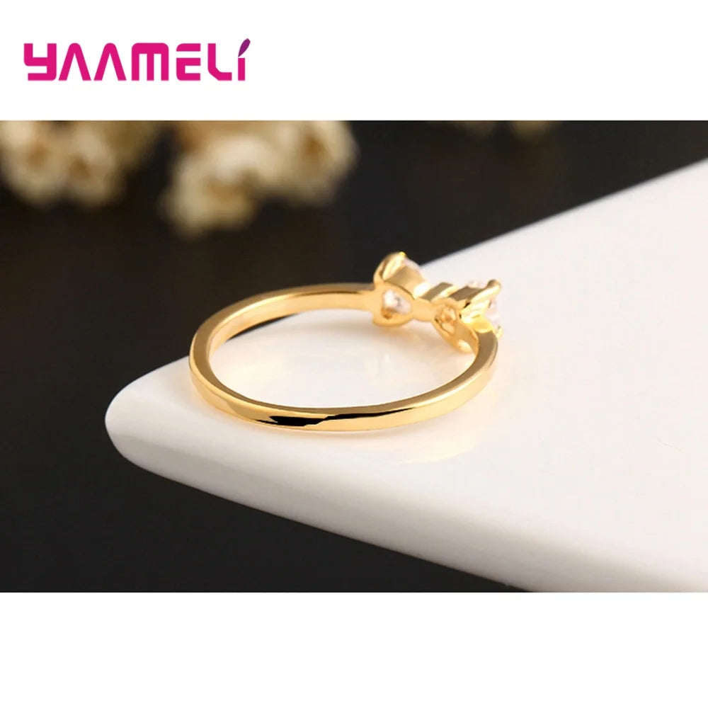 Zarter Schleifen-Ring mit Herz-Zirkonia – Gold glänzende Eleganz💛