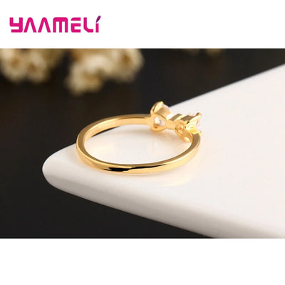 Zarter Schleifen-Ring mit Herz-Zirkonia – Gold glänzende Eleganz💛