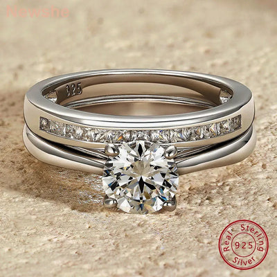 Zweiteiliges Verlobungs- und Ehering-Set aus 925er Sterling Silber mit Zirkonia