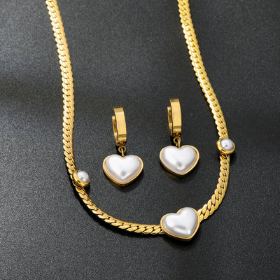 💛 Heart & Shine Set – Vergoldete Kette & Ohrringe mit Perlen-Love-Vibes 💫