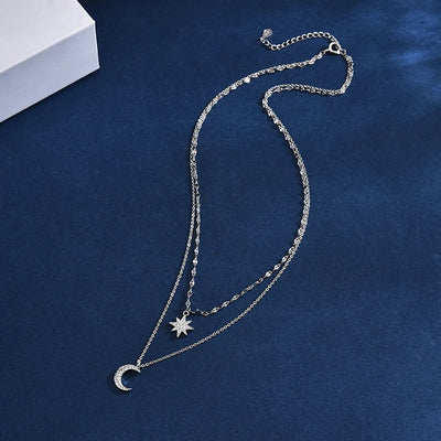 🌙 Celestial Glow – Zweilagige Mond & Stern Halskette