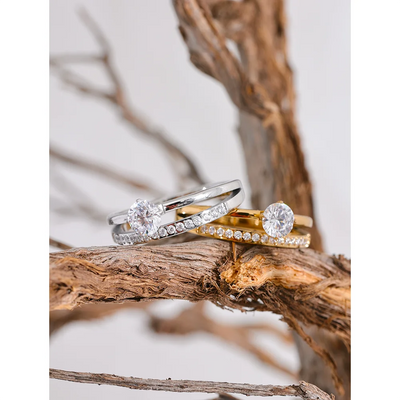 💍 DuoGlanz – Verlobungsring-Set in Gold & Silberoptik mit Zirkonia 💫